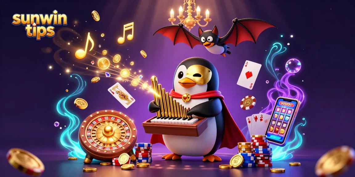 Engage with sunwin tips while enjoying slots in a vibrant casino illustration.