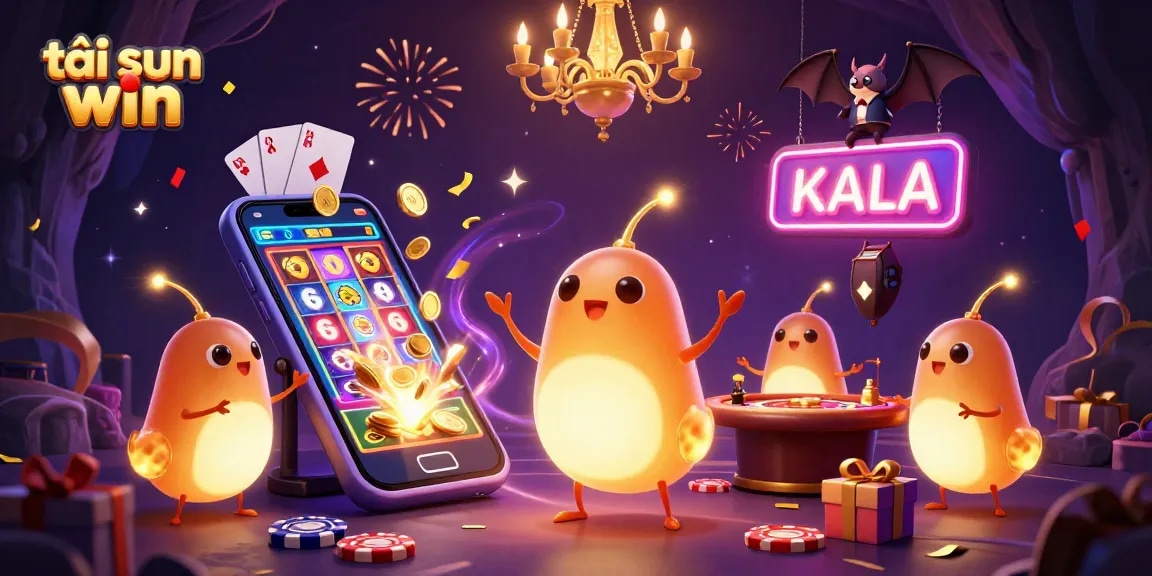 Experience excitement with tải sun win in a vibrant cave casino scene featuring glowworms and a bat dealer.