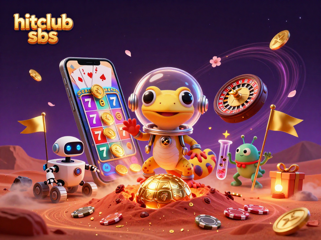 Experience hitclub sbs with a Martian gecko exploring a casino amidst dynamic gambling elements.
