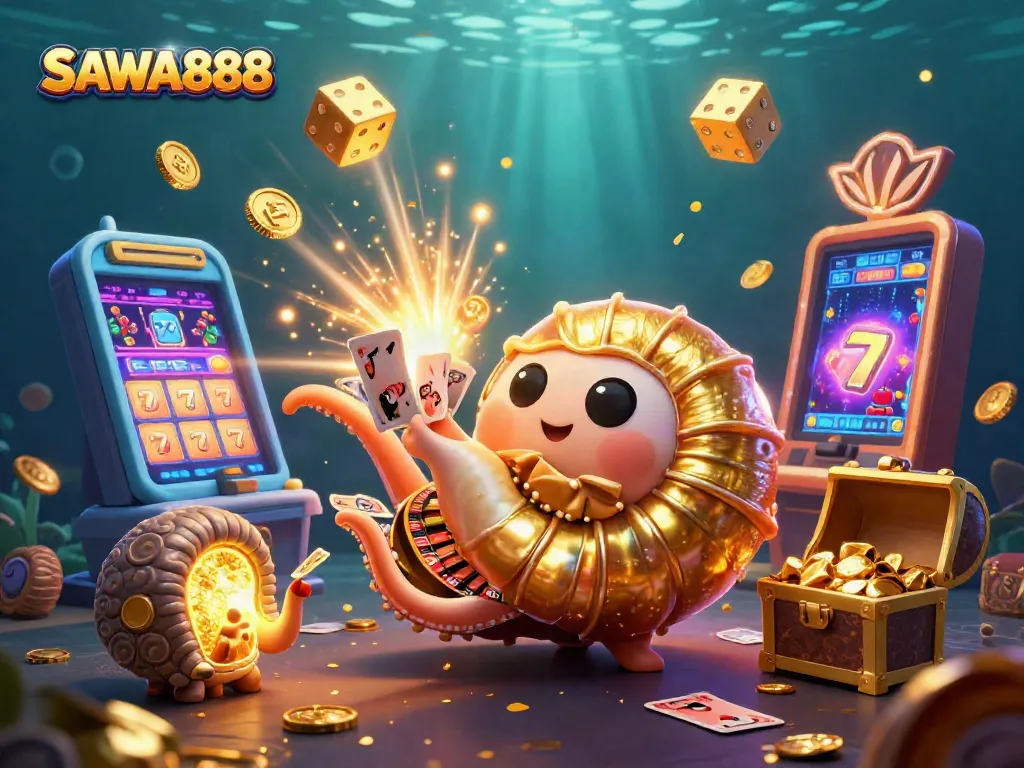 Experience the thrill of SAWA888 gaming with vibrant 3D casino elements and jackpots.