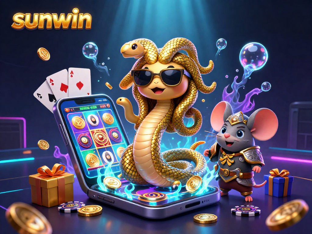 Experience thrilling gameplay at sunwin with a playful Medusa and a warrior mouse amid colorful slot game elements.