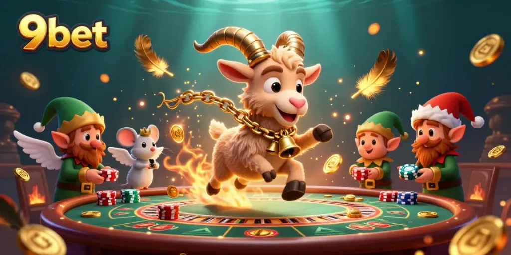 Engage with 9bet's lively casino featuring cartoon characters in a vibrant gaming scene.