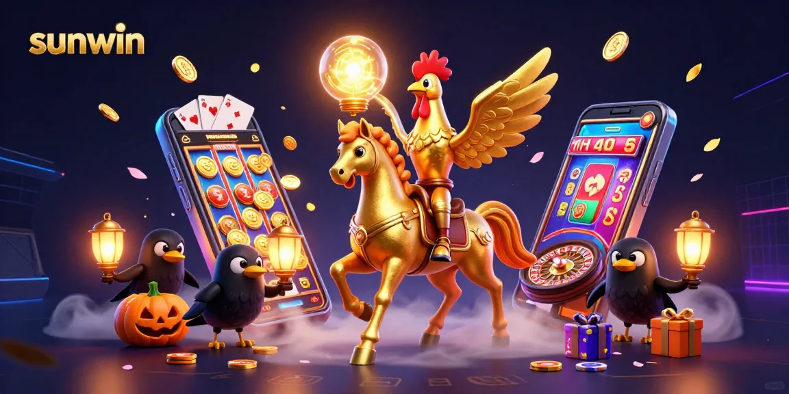 Experience dynamic gaming with sunwin's dazzling casino scene featuring a golden rooster and vibrant game elements.