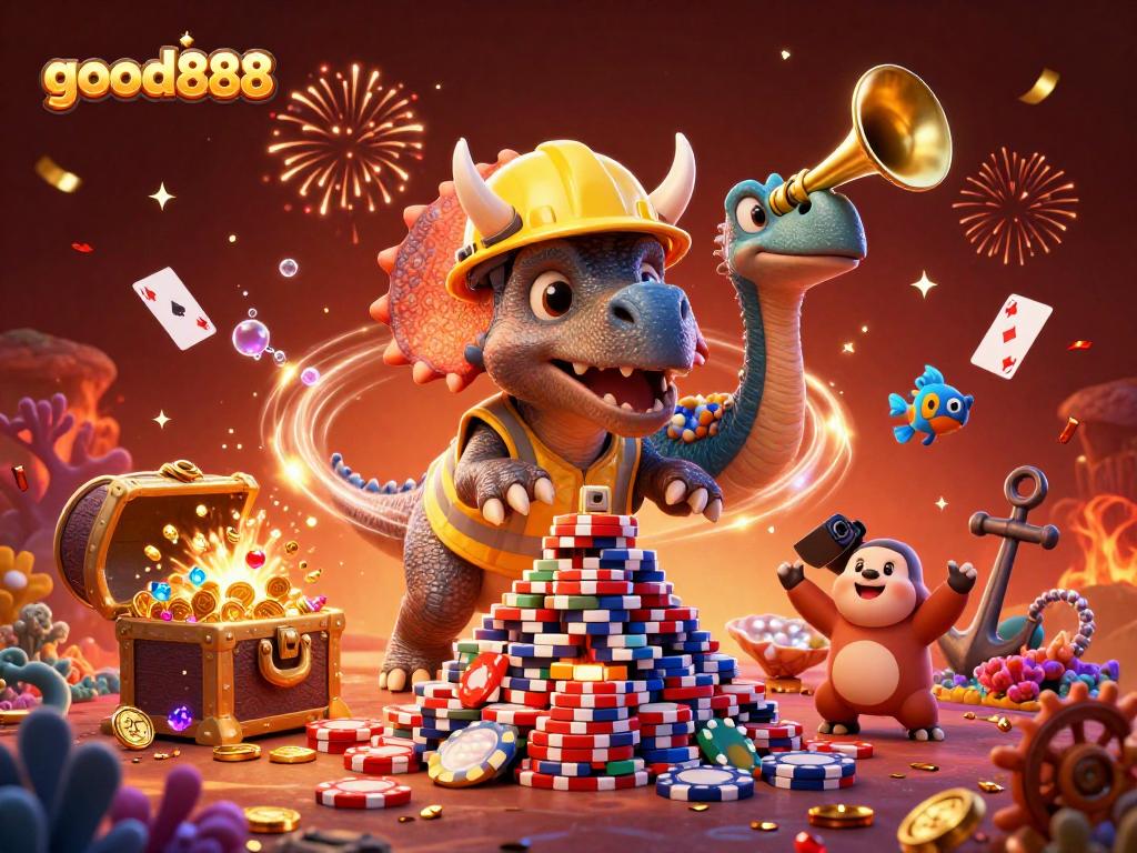 Engage in exciting gameplay with good888 at a vibrant casino scene celebrating big wins.