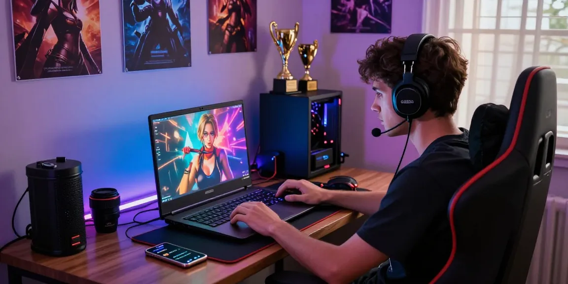 Exciting gamer setup showcasing sex games online with colorful lighting and gaming peripherals.