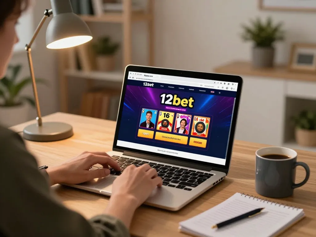 Người chơi tham gia điều hướng giao diện poker 12bet trong một không gian ấm cúng tại nhà, nhấn mạnh vào việc đánh bạc trực tuyến chiến lược.