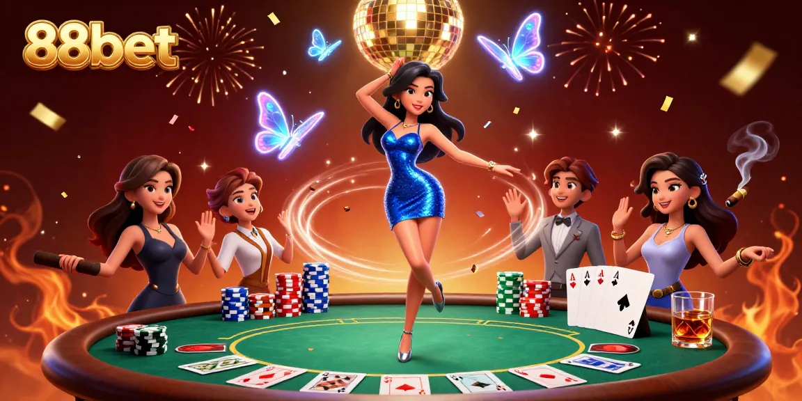 Enjoy thrilling games at 88bet, surrounded by vibrant poker elements and energetic atmosphere.
