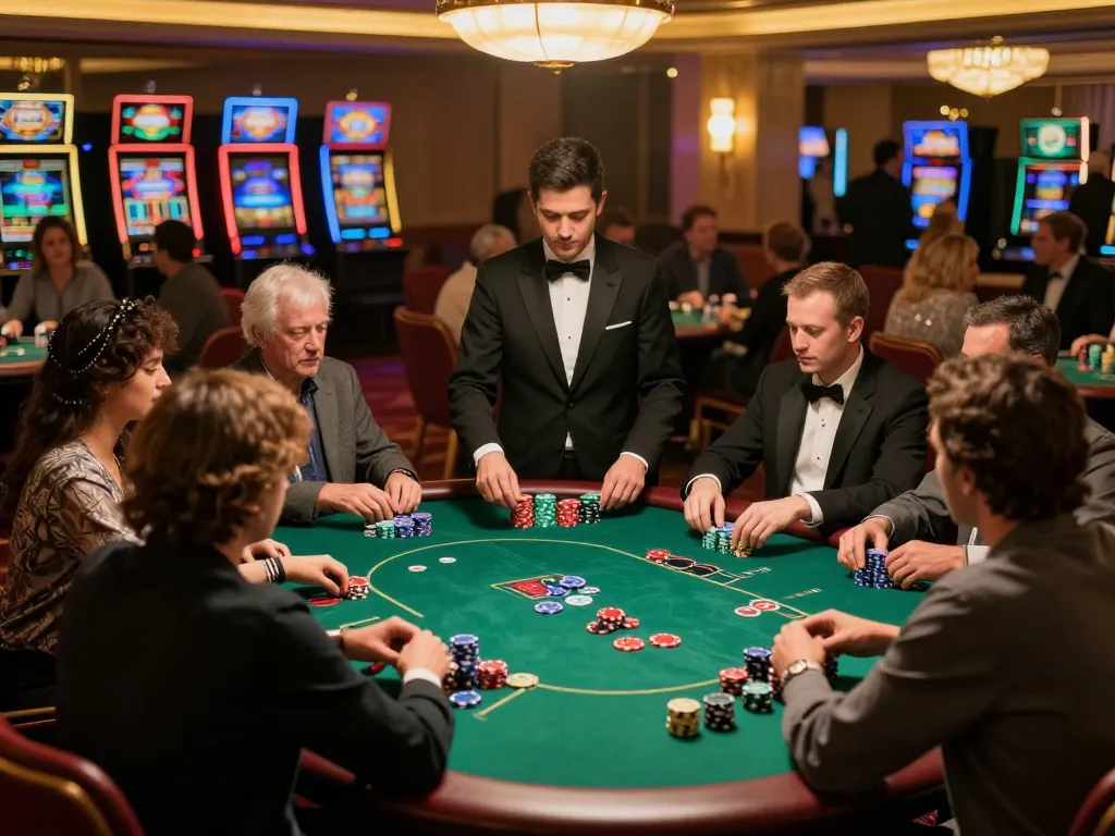 Players enjoying strategic gameplay at the trang chủ SC88 poker room, surrounded by vibrant casino atmosphere.