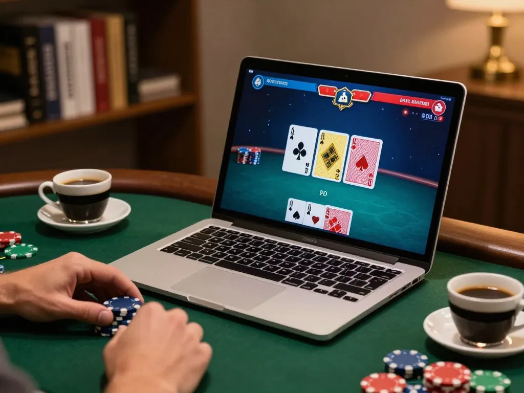 79king players engage in online poker with colorful chips and elegant ambiance