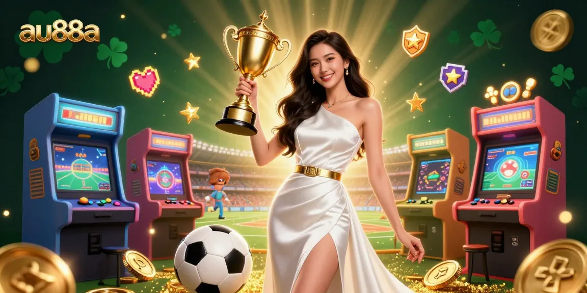Engaging with au88a for thrilling sports betting, featuring a confident winner amidst vibrant casino elements.