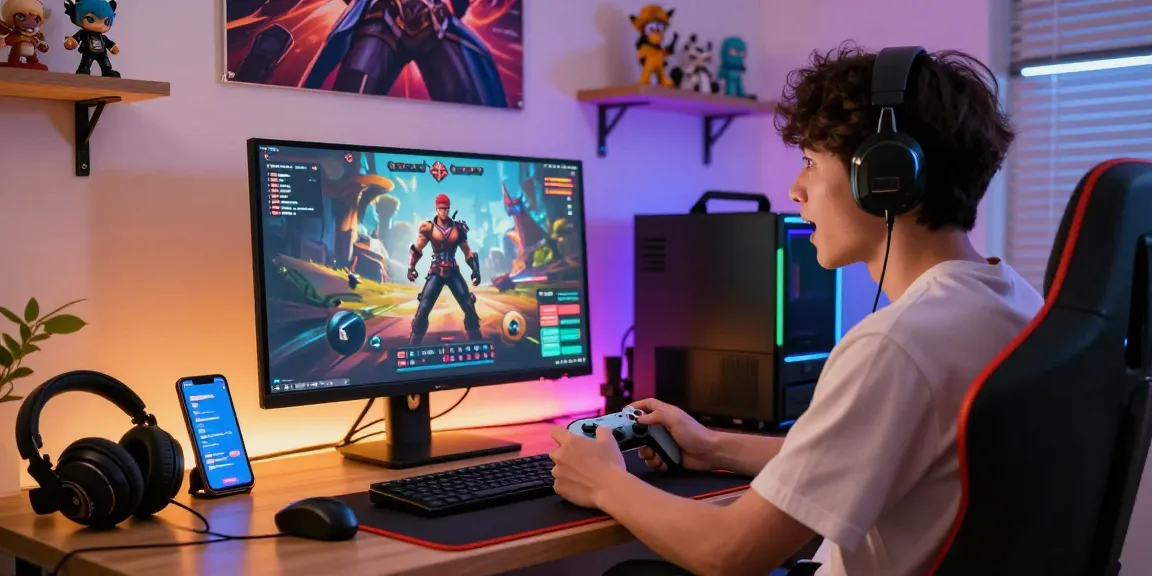 Player immersed in HTML hentai games surrounded by vibrant gaming decor.