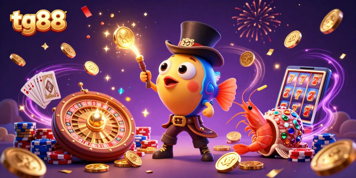 Experience the thrill of tg88 with a 3D anglerfish attracting golden coins amidst vibrant casino elements.