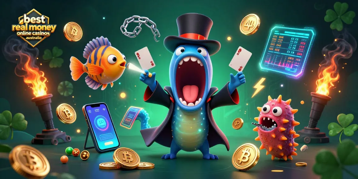 Engage with the best real money online casinos Australia through vibrant 3D illustration showcasing magical casino elements.