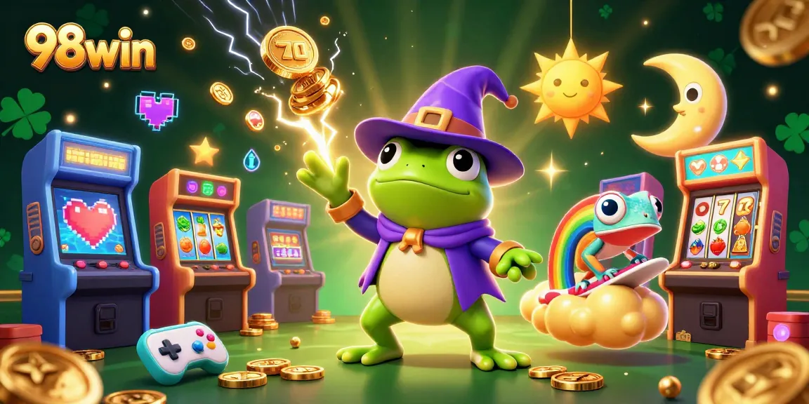 Experience the thrill at 98win with a magical storm of coins and vibrant casino elements