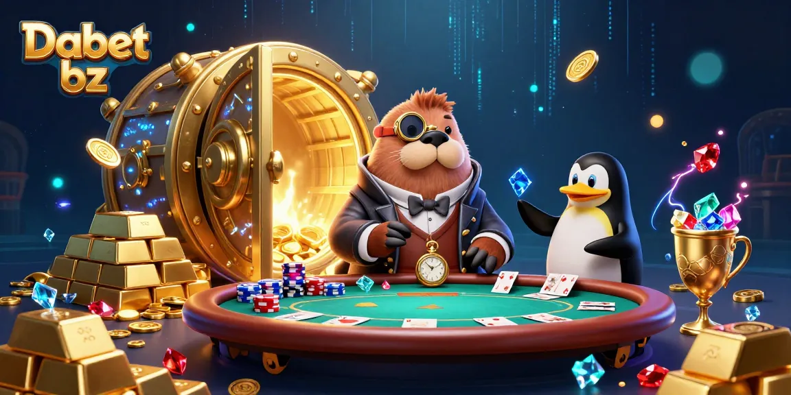 Dabet bz showcases a jolly walrus at an underwater poker game, surrounded by riches.