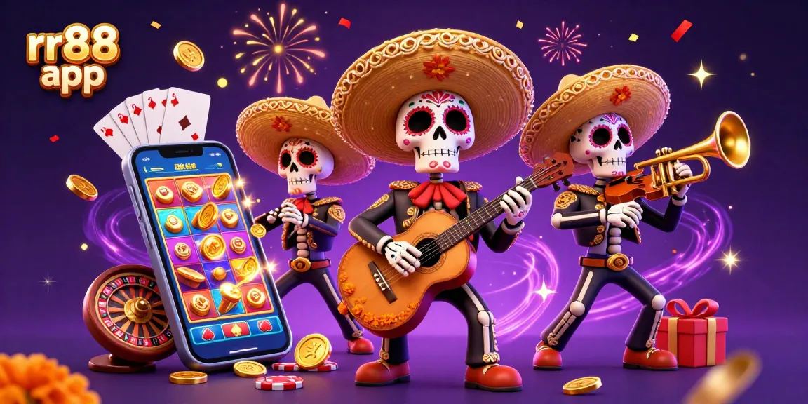 Engage with the rr88 app excitement through vibrant casino-themed illustration showcasing slot games.