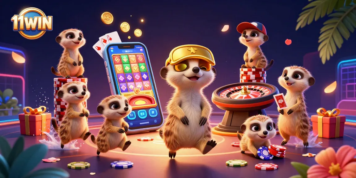 Experience thrilling gameplay at 11WIN with lively meerkats running a colorful casino!