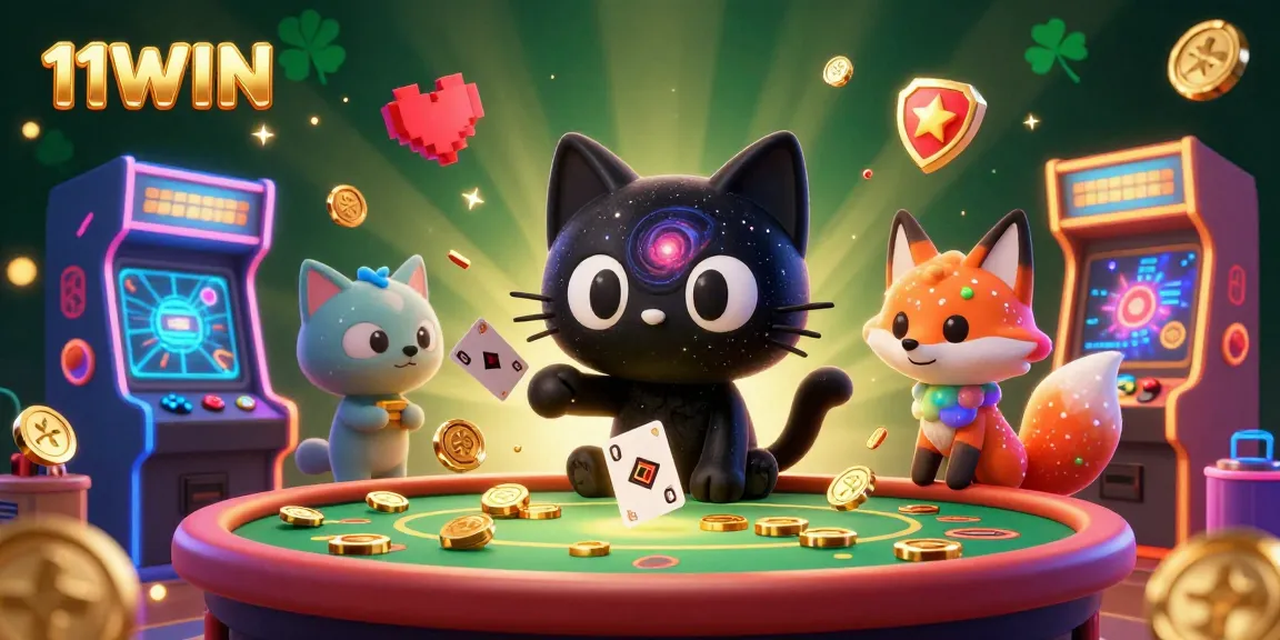 Engage with 11WIN's captivating cosmic casino scene featuring animated characters and vibrant game elements.