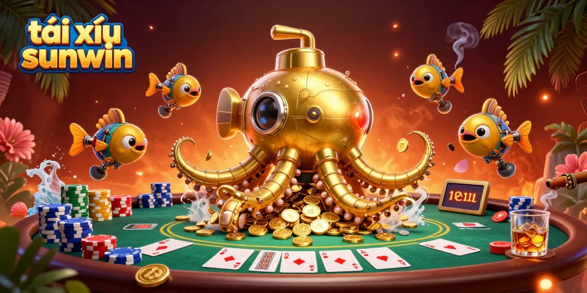 Join the thrilling action at tài xỉu sunwin as the golden kraken submarine emerges from a sea of coins.