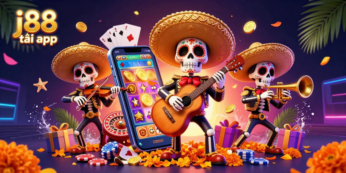 Win with j88 tải app as mariachis celebrate by a colorful slot game explosion