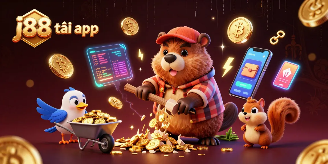Collect coins with j88 tải app in this vibrant 3D casino illustration featuring playful characters.
