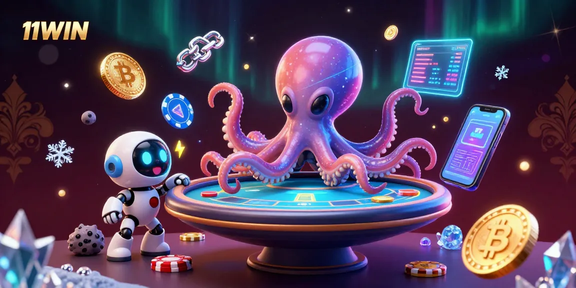 Engage with 11WIN's dynamic casino experience featuring a vibrant alien octopus and holographic action.